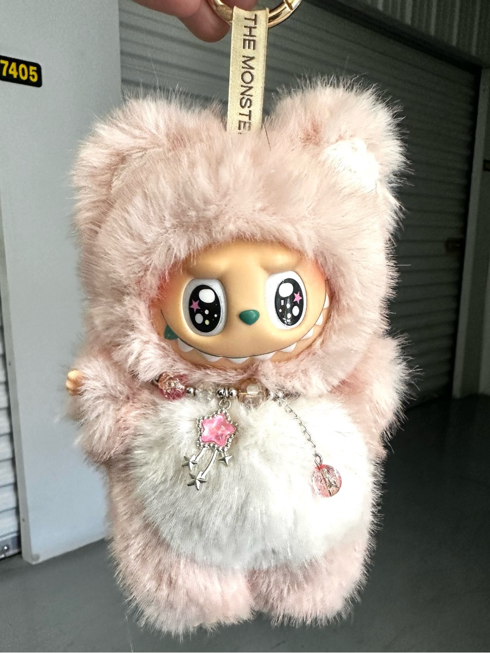 Plush Bear Bag Charm Keychain - Pink Faux Fur Labubu